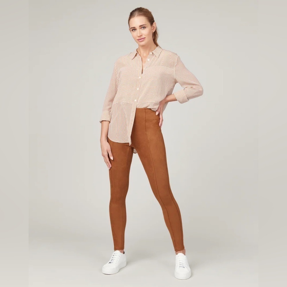 NWT Spanx 1X Faux Suede Leggings Rich Caramel Brown Plus 20322R